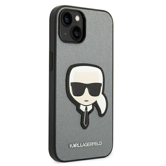 Karl Lagerfeld Telefontok a iPhone 14, Saffiano Karl's Head Patch, ezüst