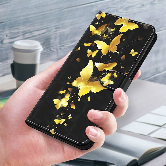 Pattintható tok a Samsung Galaxy A14 4G/5G, Wallet Butterfly, arany