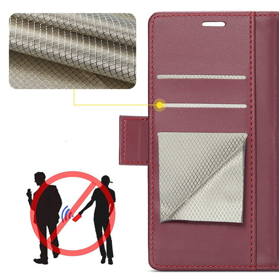 Tok Xiaomi 14T Pro, ERBORD Glossy Litchi, pénztárca patenttal, piros