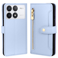 Pattintható tok a Xiaomi Poco F6 Pro, Wallet Zipper Pocket, kék