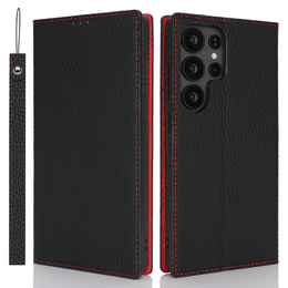 Pattintható tok a Samsung Galaxy S25 Ultra, Litchi Skin Grain, fekete