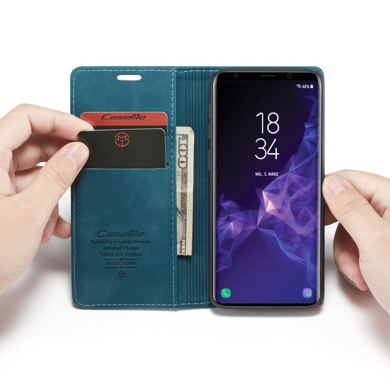 CASEME tok Samsung Galaxy S9, Leather Wallet Case, kék