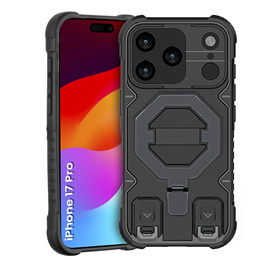 Tok iPhone 17 Pro készülékhez, MagSafe, páncélozott, állvánnyal, fekete