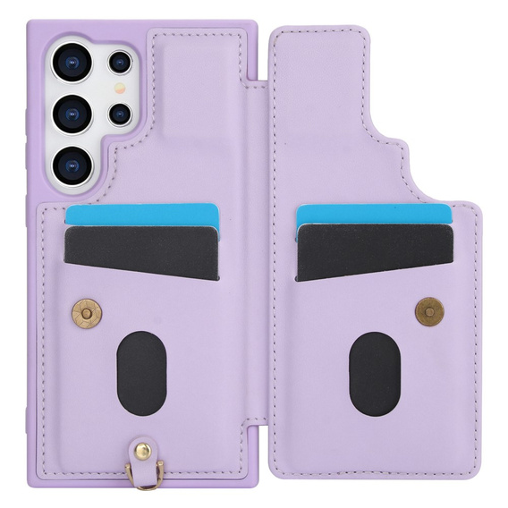 Tok Samsung Galaxy S24 Ultra, Leather Flower Card Slot, lila