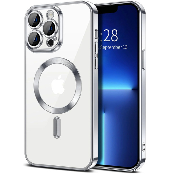 Tok iPhone 13 Pro Max-hoz, Electro MagSafe, ezüst + üveg a képernyőhöz