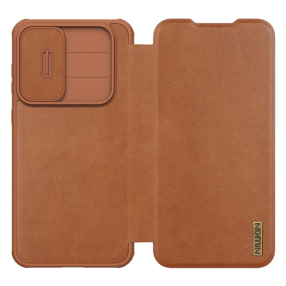 NILLKIN flip tok Samsung Galaxy A56, CamShield Qin Pro, bőr, barna