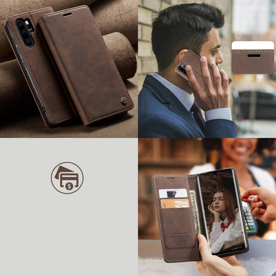 CASEME tok Huawei P30 Pro, Leather Wallet Case, sötétbarna