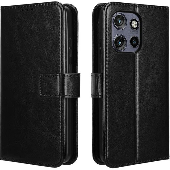 Pattintható tok a Motorola Edge 50 Neo / Motorola ThinkPhone 25, Crazy Horse Wallet, fekete