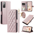 Flap tok Samsung Galaxy S20 FE, Rhombus Crossbody Leather, rózsaszín rose gold