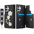 Tok Samsung Galaxy S25 Ultra, Leather Flower Card Slot, fekete