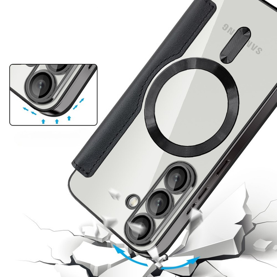 Pattintható tok a Samsung Galaxy S25, RFID Wallet MagSafe CamShield, fekete