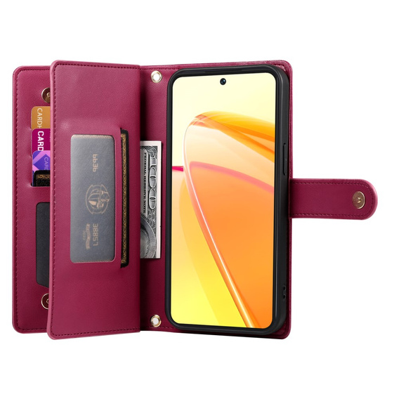 Pattintható tok a Oppo Reno 13 Pro 5G, Wallet Zipper Pocket, piros