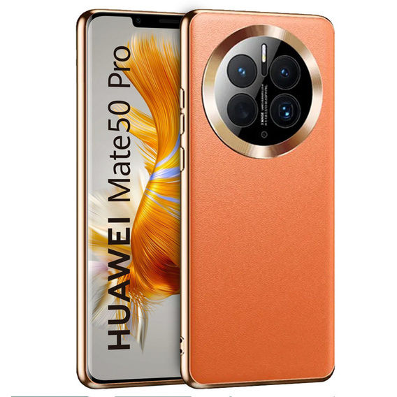 Bőr tok Huawei Mate 50 Pro, leather hybrid, narancssárga