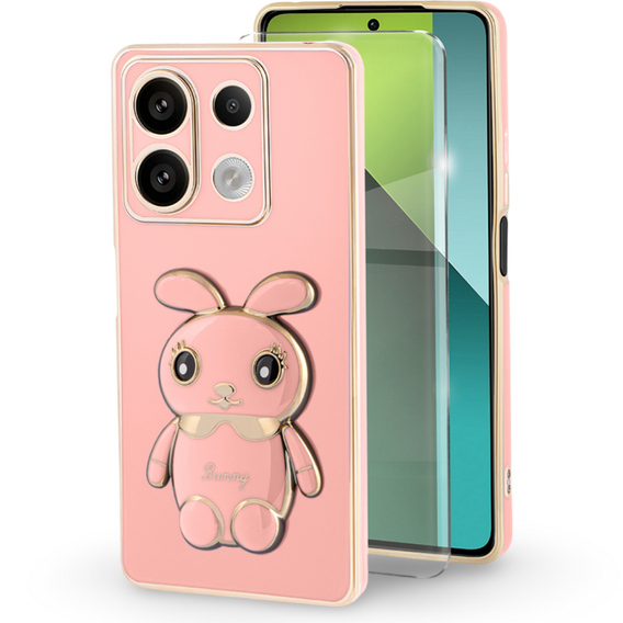 Tok Xiaomi Redmi Note 13 Pro 5G, Rabbit, rózsaszín + Edzett üveg 9H