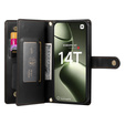 Pattintható tok a Xiaomi 14T, Wallet Zipper Pocket, fekete