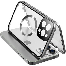 Magnetic Dual Glass MagSafe tok iPhone 15 Pro Max, ezüst