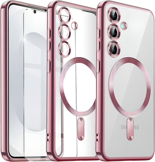 Tok Samsung Galaxy S25-hoz, Electro MagSafe, rózsaszín rose gold + üveg a képernyőhöz