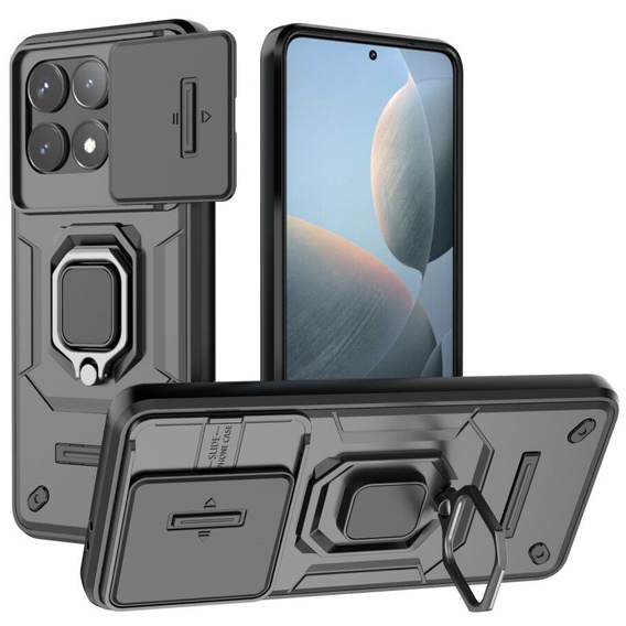 Telefontok a Xiaomi Poco F6 Pro, KickStand Camera Lens, fekete