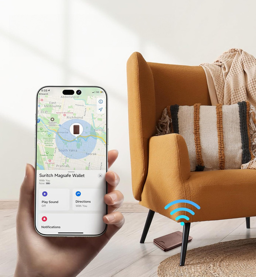 Mágneses pénztárca helymeghatározással, NFC-vel és bölcsővel iPhone 16 Pro készülékhez