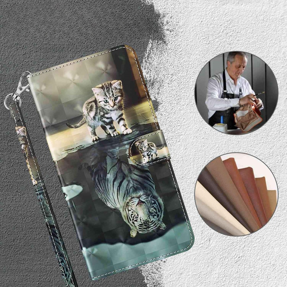 Pattintható tok a Oppo A17, Wallet, Cat & Tiger