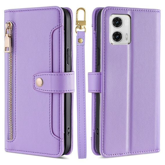 Pattintható tok a Motorola Moto G73 5G, Wallet Zipper Pocket, lila