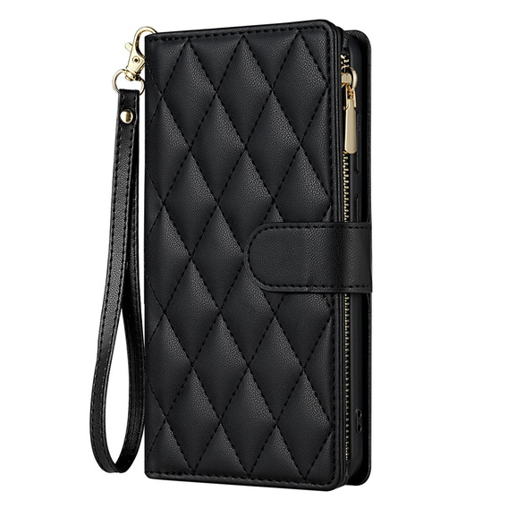 Flap tok Samsung Galaxy A56 5G, Rhombus Crossbody Leather, fekete