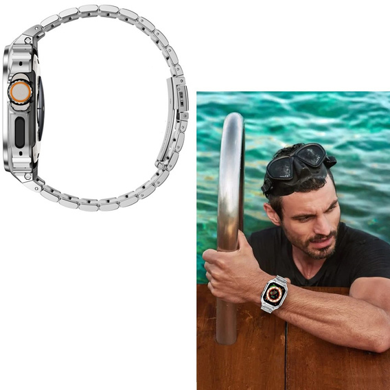 Acél karkötő tokkal Apple Watch 7/8/9 45MM, Ezüst