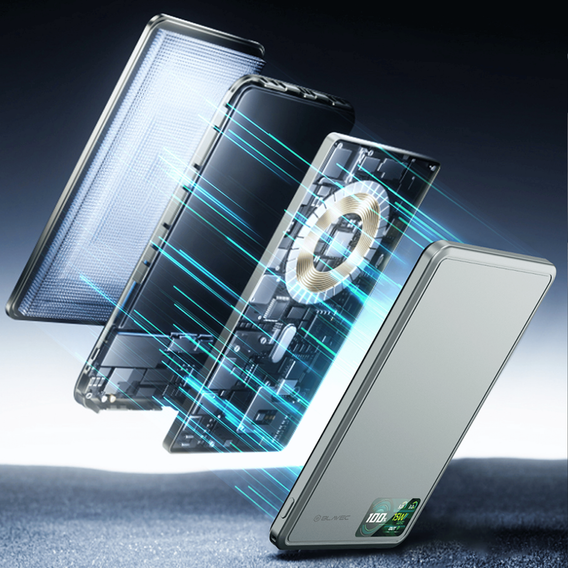 Blavec Power Bank 10000mAh BJ-03 Slim 13.5mm - C típus - 22.5W, MagSafe 3in1 - szürke