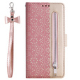 Flap tok Samsung Galaxy A55 5G, Wallet Pocket Zipper Lace, rózsaszín