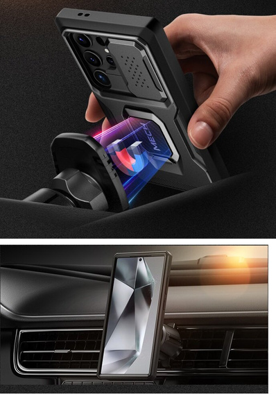 Páncélozott tok Samsung Galaxy S24, TONGATE MECH sorozat gyűrűvel, fekete