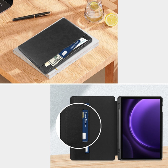 Tok Samsung Galaxy Tab S10 Lite / S10 FE / S9 FE, Business Card and Pen Slotl, fekete