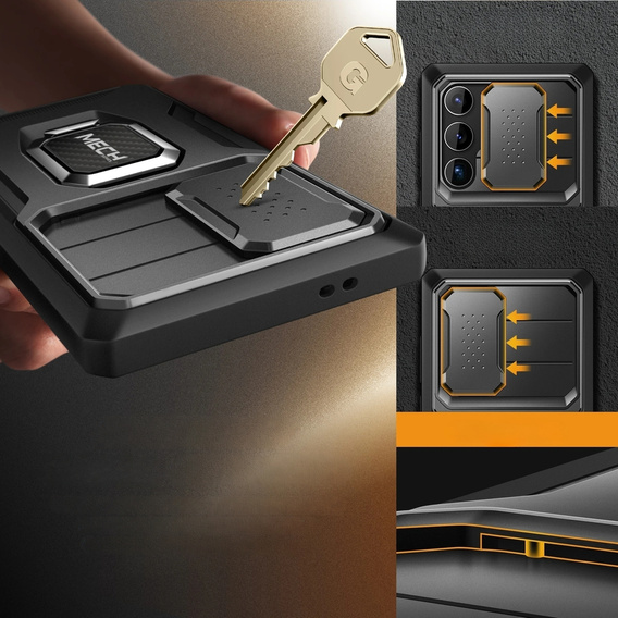 Páncélozott tok Samsung Galaxy S24, TONGATE MECH sorozat gyűrűvel, fekete