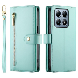 Pattintható tok a Xiaomi 14T Pro, Wallet Zipper Pocket, zöld