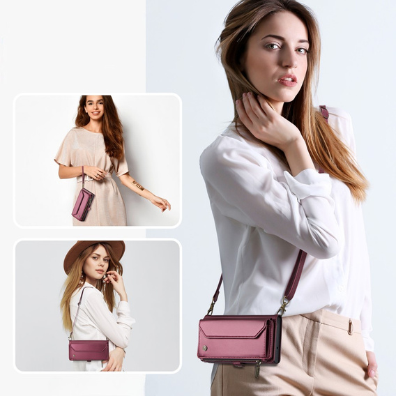 Tok CASEME Samsung Galaxy Z Fold6 5G, RFID Leather Wallet, vállpánttal, piros