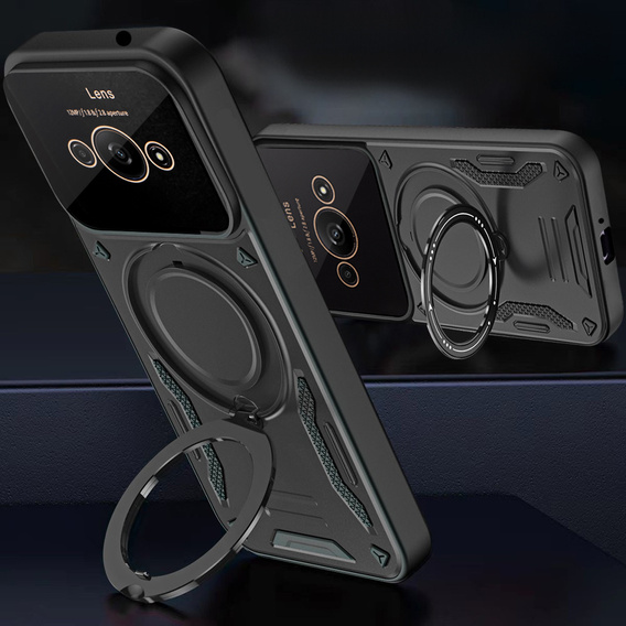 Páncélozott tok a Xiaomi Redmi A3 készülékhez, Magnetic Ring, fekete