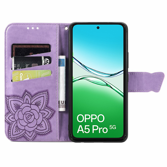 Pattintható tok a Oppo A5 Pro 5G, Butterfly, lila