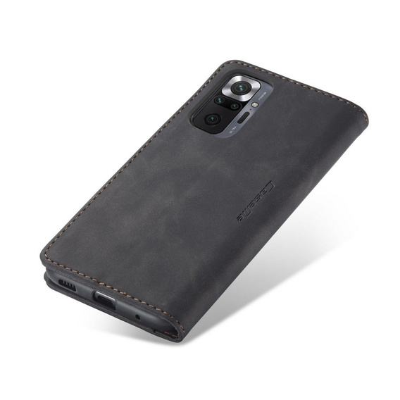 CASEME tok Xiaomi Redmi Note 10 Pro, Leather Wallet Case, fekete