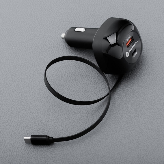 Forcell F-Energy Alu autós töltő behúzható USB-C kábellel, 75 W