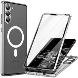 Magnetic Dual Glass MagSafe tok Samsung Galaxy S23, ezüst