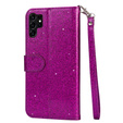 Pattintható tok a Samsung Galaxy S24 Ultra, Wallet Zipper Pocket Glittery, lila