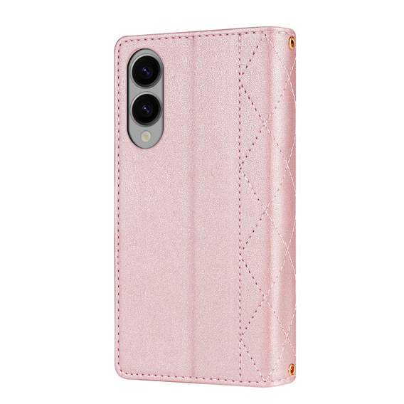 Flap tok Samsung Galaxy S25 Edge, Rhombus Crossbody Leather, rózsaszín rose gold