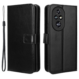 Pattintható tok a Honor 200 Pro 5G, Crazy Horse Wallet, fekete