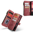 CASEME tok Samsung Galaxy A56 5G, Leather Wallet Cash and Card Slots, pánttal, piros