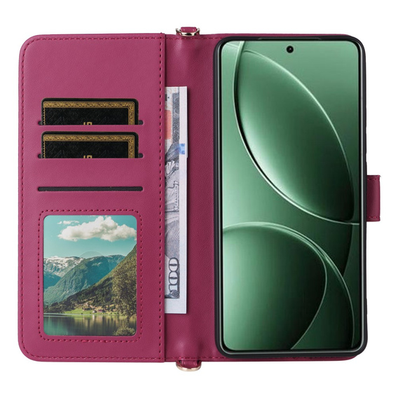 Tok patenttal a Xiaomi Poco F7 Pro / F7 Ultra-hez, Crossbody Leather Wallet, bordó