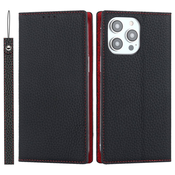 Pattintható tok a iPhone 14 Pro Max, Litchi Skin Grain, fekete