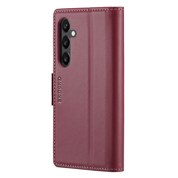 Tok Samsung Galaxy A55, ERBORD Glossy Litchi, pénztárca patenttal, piros