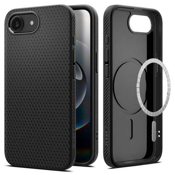A Spigen tok iPhone 16E, Liquid Air, fekete + 9H edzett üveghez