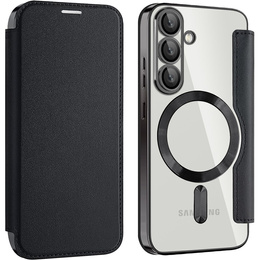 Pattintható tok a Samsung Galaxy S25+ Plus, RFID Wallet MagSafe CamShield, fekete