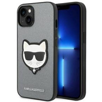 Karl Lagerfeld Telefontok a iPhone 14, Saffiano Choupette Head Patch, ezüst