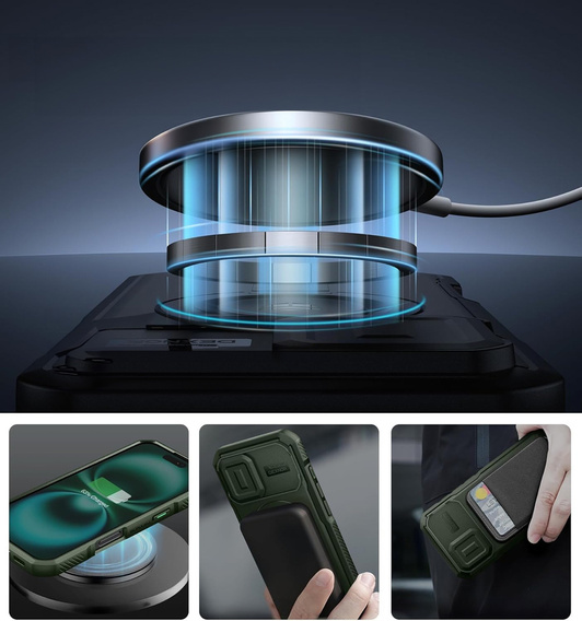 Páncélozott tok iPhone 16 készülékhez, Dexnor CamProtect MagSafe, zöld